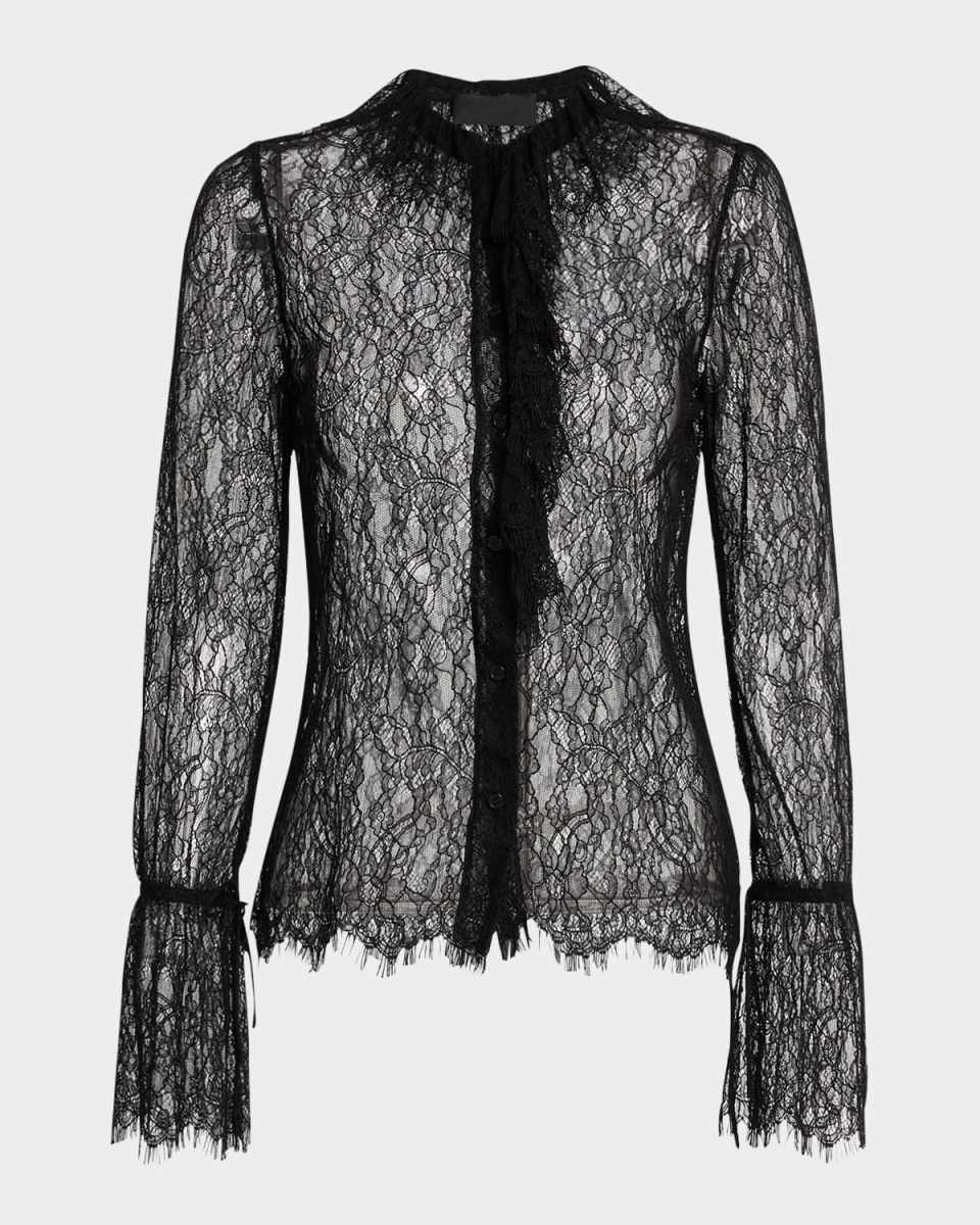 Cecily Lace Ruffle Front Flounce Sleeve Blous